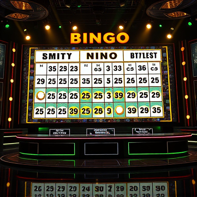 Giant bingo cards and multipliers on a live game show studio screen