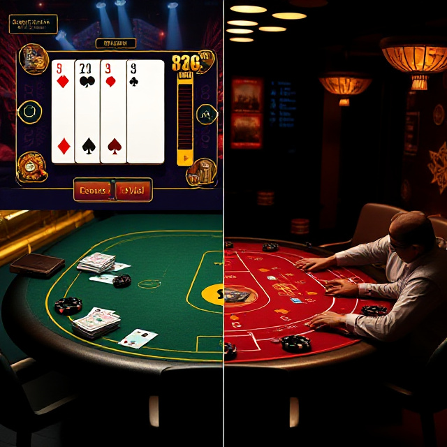 Split screen comparison of an RNG virtual card game and a live dealer table