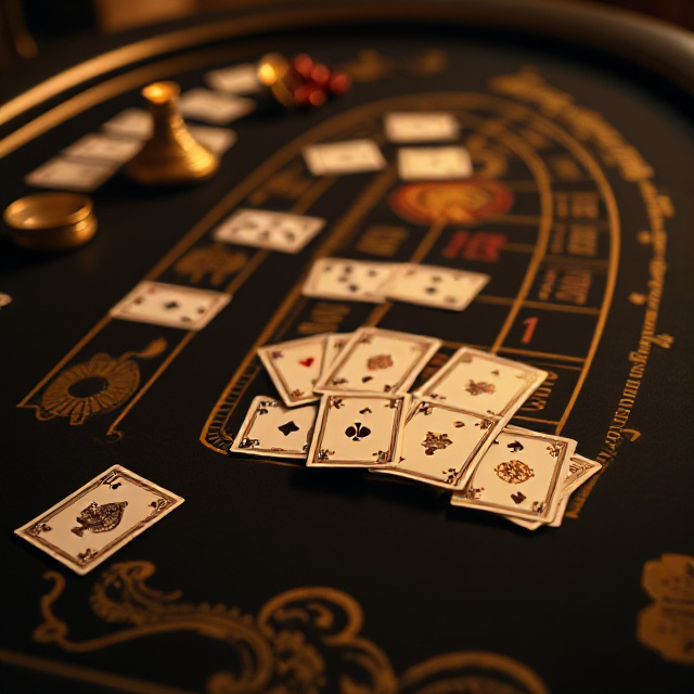 Andar Bahar cards and side bet layout on a dark gold Indian casino table