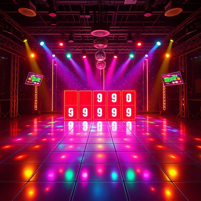 Dance floor multiplier bonus round on a disco game show set