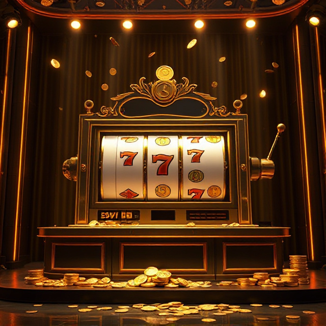 Slot reels and a giant coin drop machine concept on a live game show set