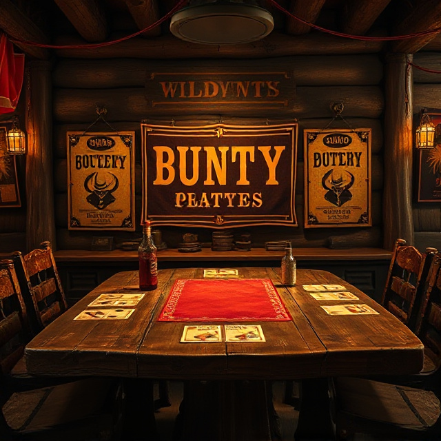 Wild west saloon card table with bounty multiplier posters