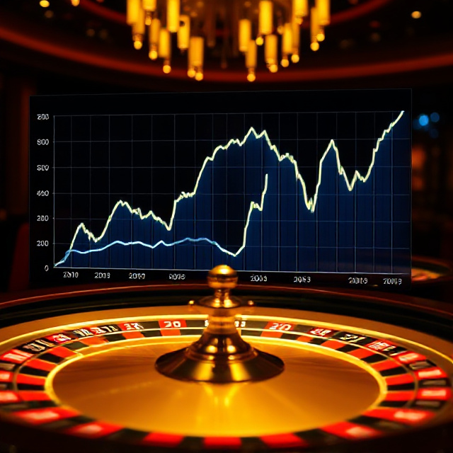 Volatility comparison graph of two roulette games over a dark gold table