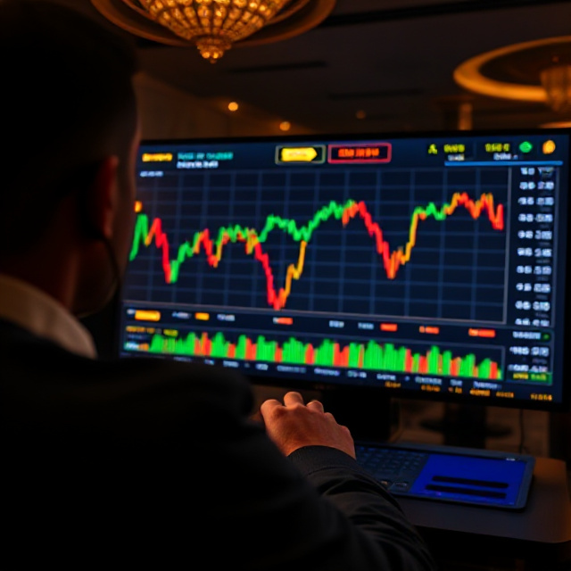 Player watching real-time trading multiplier charts on a live casino screen