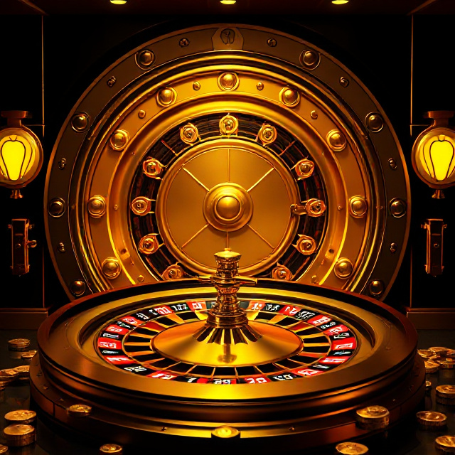 Gold vault roulette with vault doors and multiplier tokens
