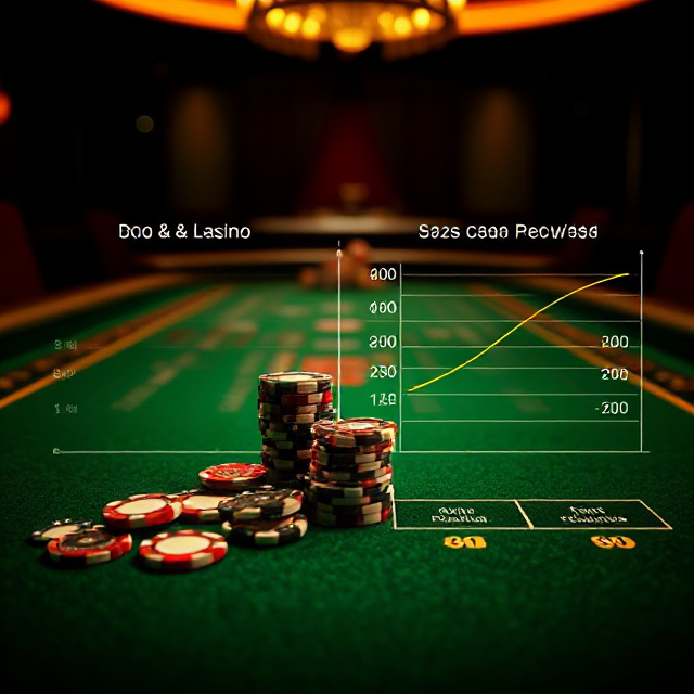 Glowing payout and probability charts over a dark gold casino table