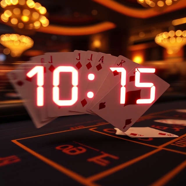 Baccarat cards dealt at speed with a countdown timer in a dark gold casino