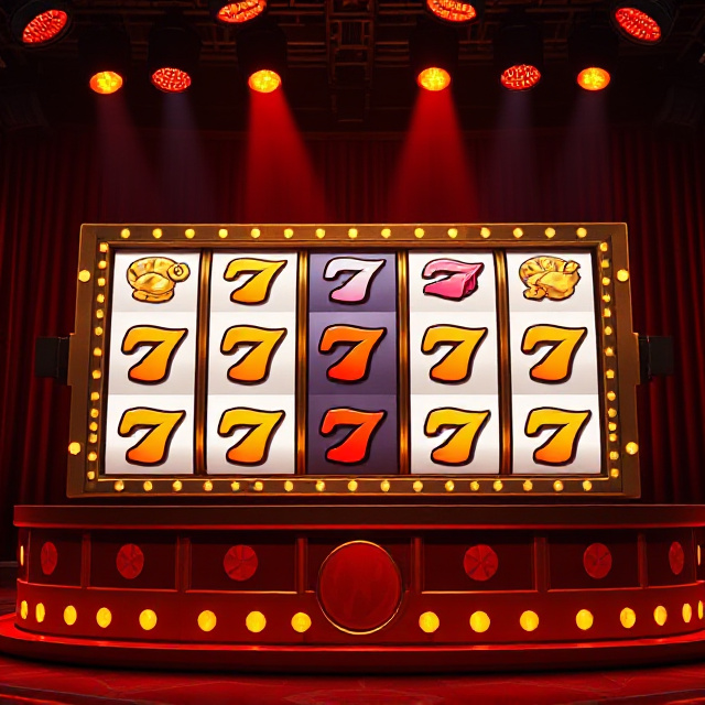 Cascading slot reels with a live presenter on a spicy themed game show set