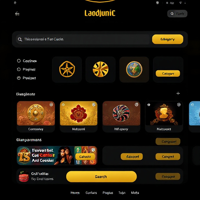 Casino lobby interface with category filters and search