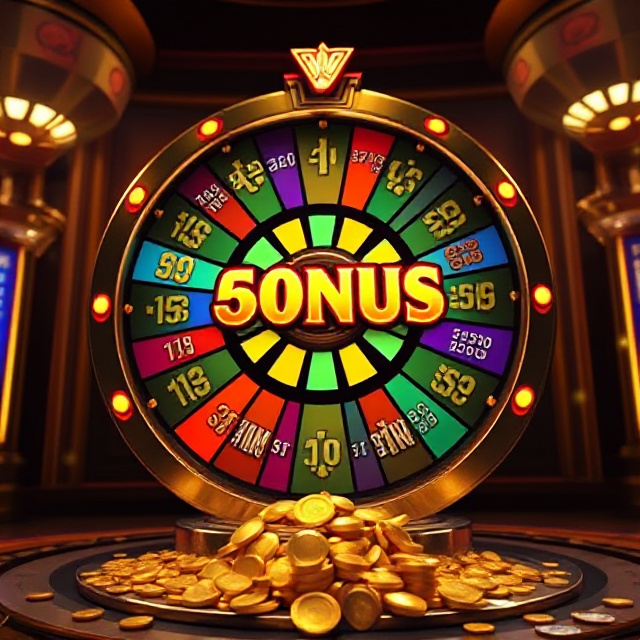Close up of a colourful money wheel struck by golden multipliers in a dark gold studio