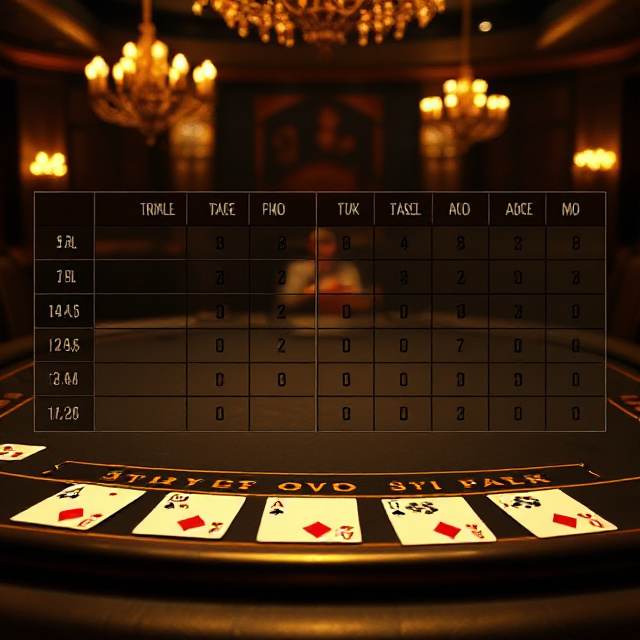 Strategy chart for triple and quadruple down blackjack over a dark gold table