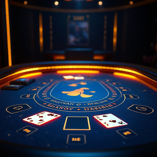 3D rendered virtual blackjack table interface with glowing digital cards