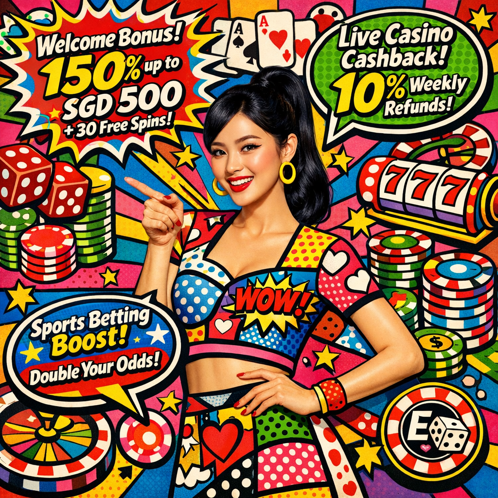 A vibrant 1:1 pop art image showcasing the top Evolution Gaming offers in 2026. The image features a playful Asian female presenter amidst a colorful explosion of casino imagery, highlighting welcome bonuses, live casino cashback, and sports betting boosts. The offers are displayed as stylized text bubbles with bold fonts and colors. The image includes the Evolution Gaming logo and a brand logo with a casino theme, designed to attract users seeking exciting promotions and a dynamic online casino experience.

